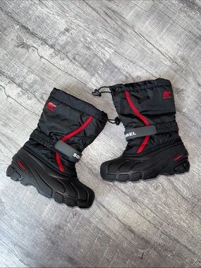 Sorel Black with Red Trim Kids Winter Boots